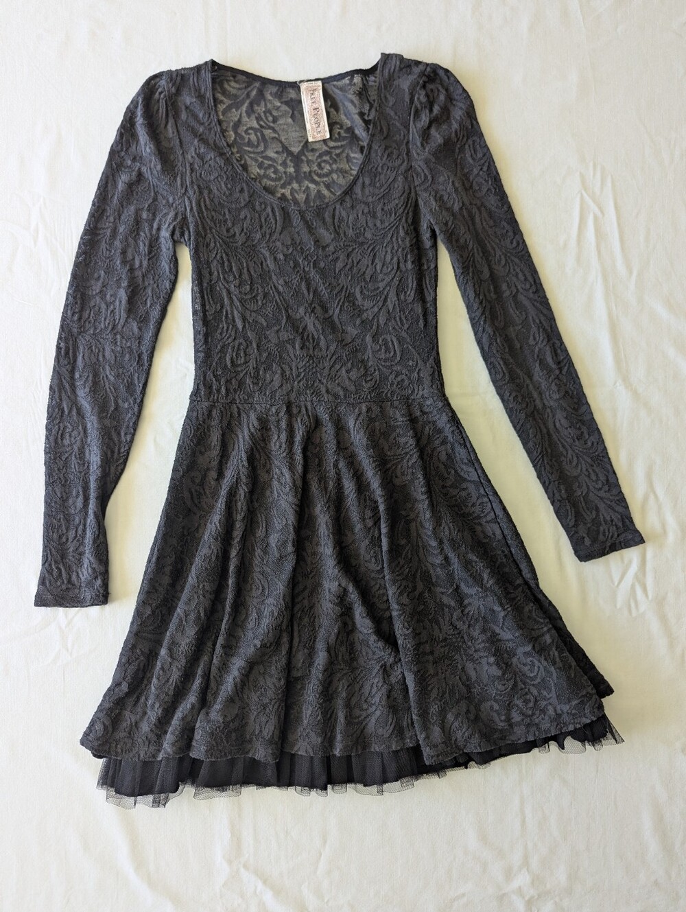 Free People Y2K Long Sleeve Lace Dress With Tulle Skirt Detail